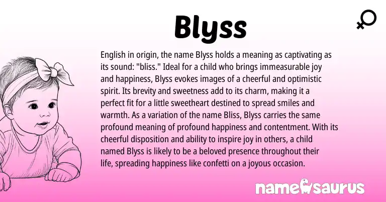 Infographic about Blyss name meaning, Blyss is a name from English origin(s).