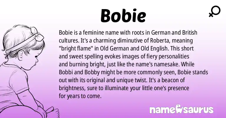 Infographic about Bobie name meaning, Bobie is a name from German, British origin(s).