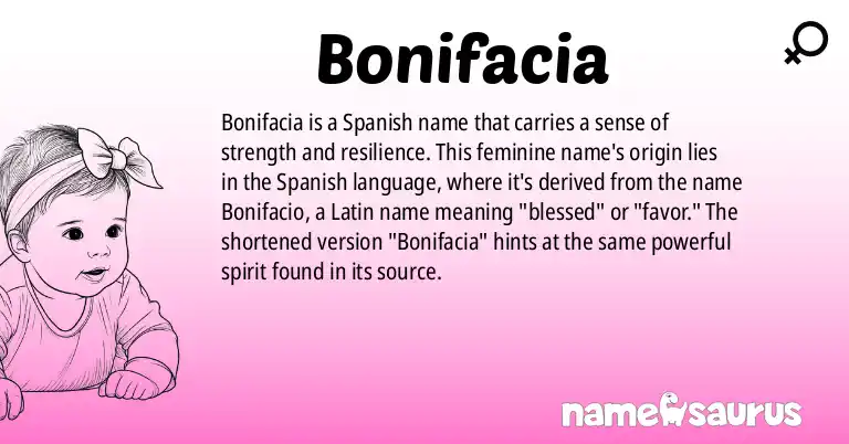 Infographic about Bonifacia name meaning, Bonifacia is a name from Spanish origin(s).