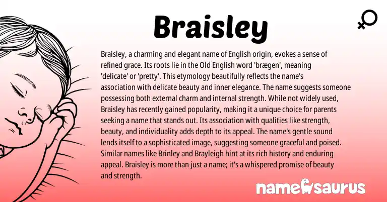 Infographic about Braisley name meaning, Braisley is a name from English origin(s).