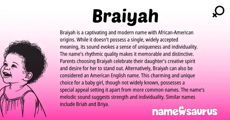 Infographic about Braiyah name meaning, Braiyah is a name from Other origin(s).