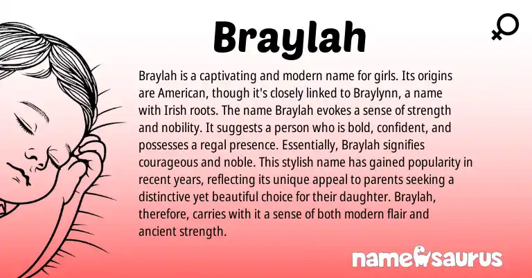 Infographic about Braylah name meaning, Braylah is a name from Irish origin(s).