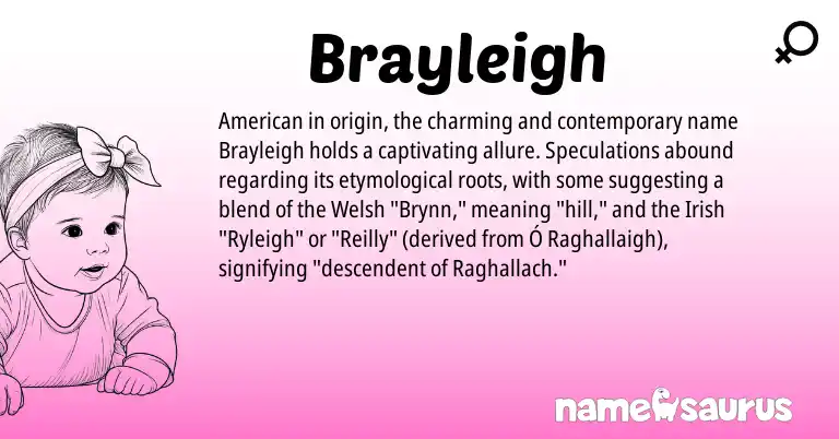 Infographic about Brayleigh name meaning, Brayleigh is a name from Irish, Welsh, American origin(s).