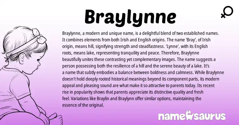Infographic about Braylynne name meaning, Braylynne is a name from English, Irish origin(s).