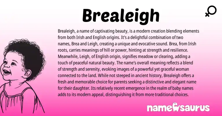 Infographic about Brealeigh name meaning, Brealeigh is a name from English, Irish, American origin(s).
