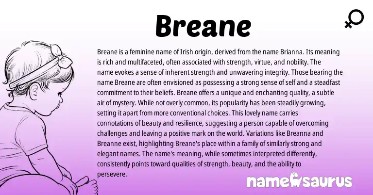 Infographic about Breane name meaning, Breane is a name from English, Irish origin(s).