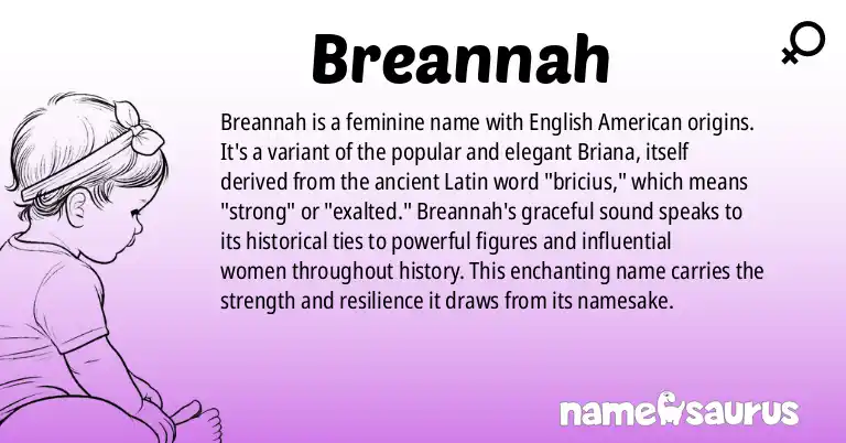 Infographic about Breannah name meaning, Breannah is a name from English (American) origin(s).