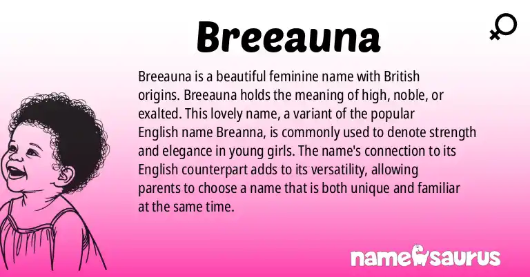 Infographic about Breeauna name meaning, Breeauna is a name from British origin(s).