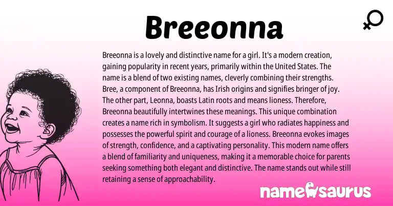 Infographic about Breeonna name meaning, Breeonna is a name from Latin, Irish origin(s).