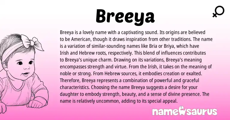Infographic about Breeya name meaning, Breeya is a name from Hebrew, Irish origin(s).