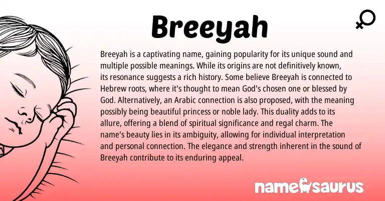 Infographic about Breeyah name meaning, Breeyah is a name from Hebrew, Arabic origin(s).