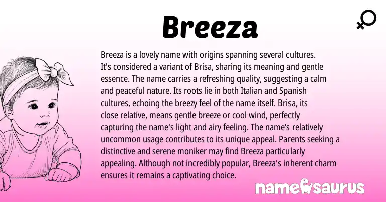 Infographic about Breeza name meaning, Breeza is a name from Italian, Spanish origin(s).
