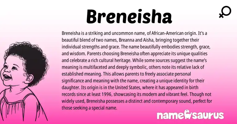 Infographic about Breneisha name meaning, Breneisha is a name from American origin(s).