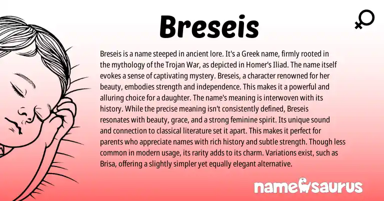 Infographic about Breseis name meaning, Breseis is a name from Greek origin(s).
