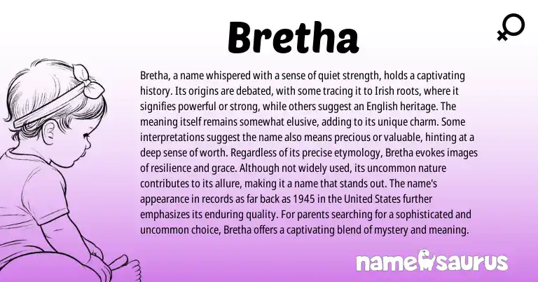 Infographic about Bretha name meaning, Bretha is a name from Irish origin(s).