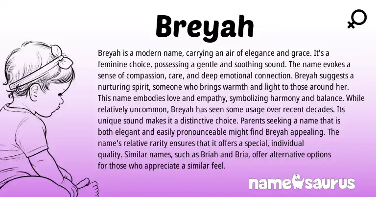 Infographic about Breyah name meaning, Breyah is a name from English origin(s).