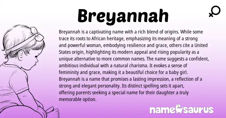 Infographic about Breyannah name meaning, Breyannah is a name from African origin(s).