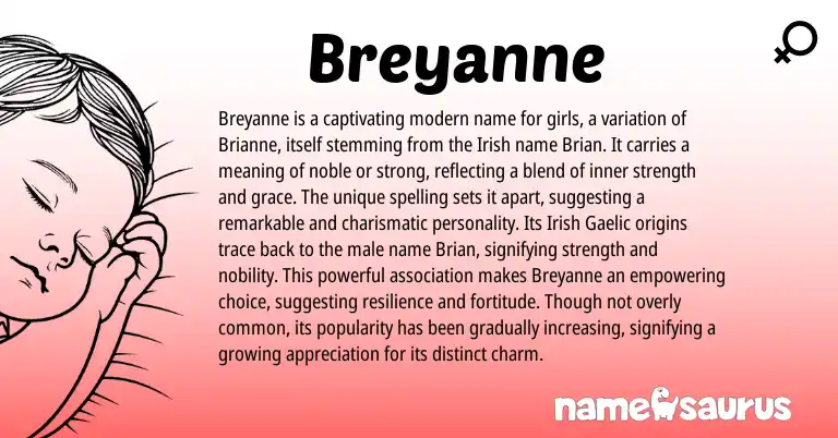 Infographic about Breyanne name meaning, Breyanne is a name from Irish origin(s).