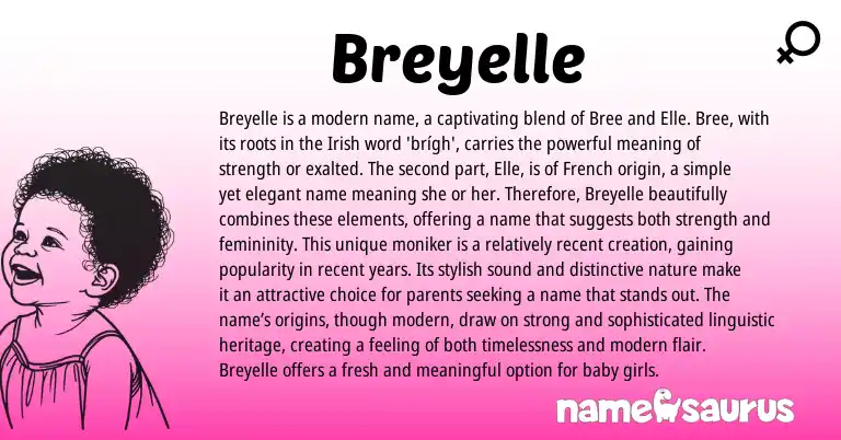 Infographic about Breyelle name meaning, Breyelle is a name from French, Irish origin(s).