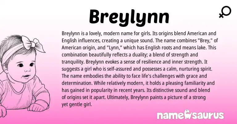 Infographic about Breylynn name meaning, Breylynn is a name from American, English origin(s).