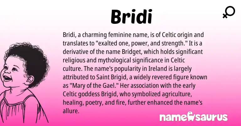 Infographic about Bridi name meaning, Bridi is a name from Ireland, Celtic origin(s).