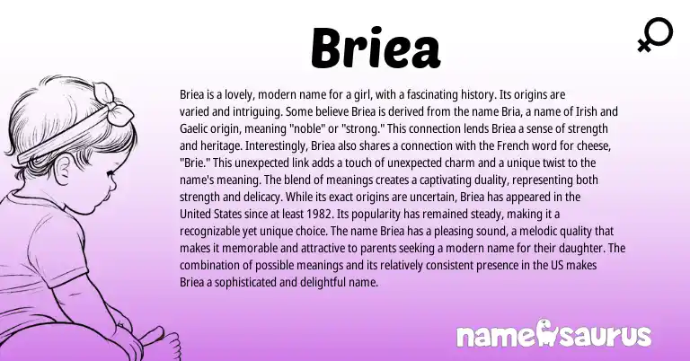 Infographic about Briea name meaning, Briea is a name from French, Gaelic, Irish origin(s).