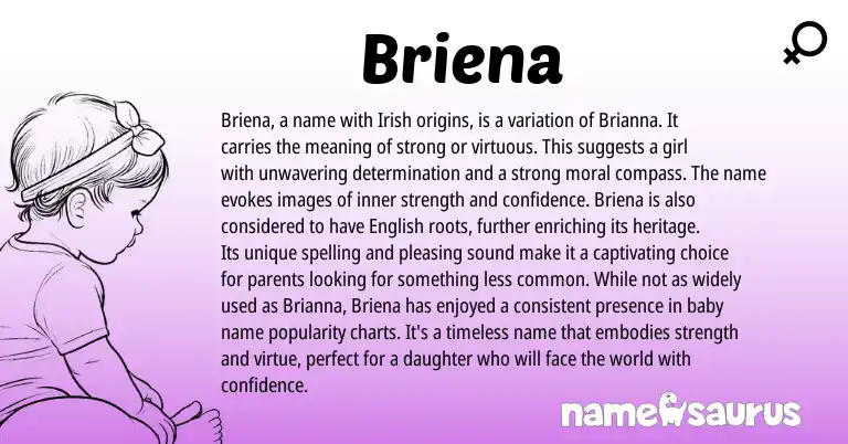 Infographic about Briena name meaning, Briena is a name from Irish origin(s).