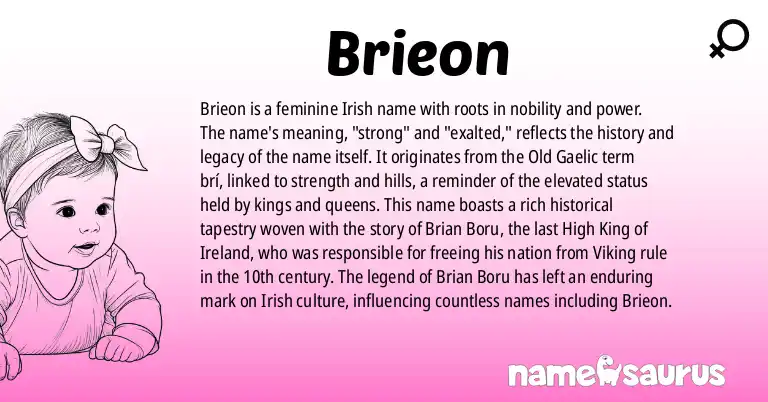 Infographic about Brieon name meaning, Brieon is a name from Irish origin(s).