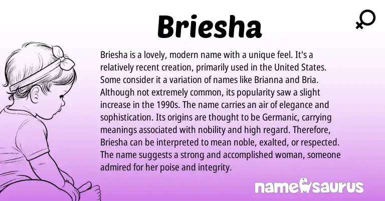 Infographic about Briesha name meaning, Briesha is a name from Germanic origin(s).