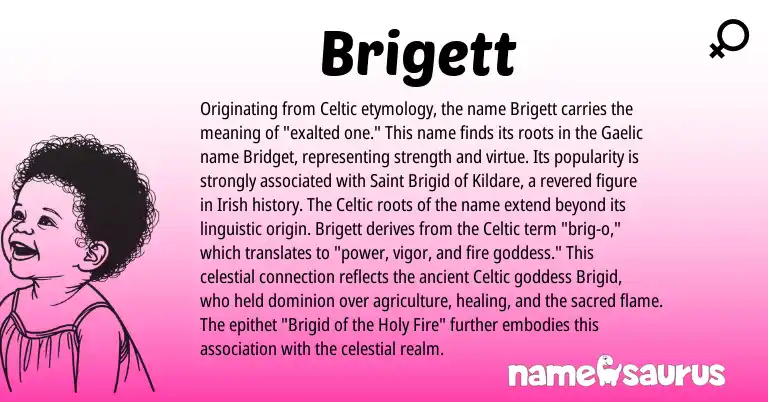 Infographic about Brigett name meaning, Brigett is a name from Irish, Gaelic, Celtic origin(s).