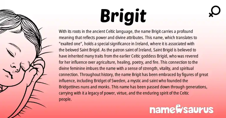 Infographic about Brigit name meaning, Brigit is a name from Ireland, Celtic origin(s).
