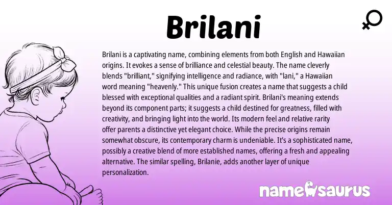 Infographic about Brilani name meaning, Brilani is a name from Hawaiian origin(s).