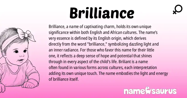 Infographic about Brilliance name meaning, Brilliance is a name from English (African) origin(s).
