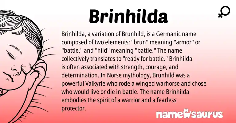 Infographic about Brinhilda name meaning, Brinhilda is a name from Germanic, Norse origin(s).