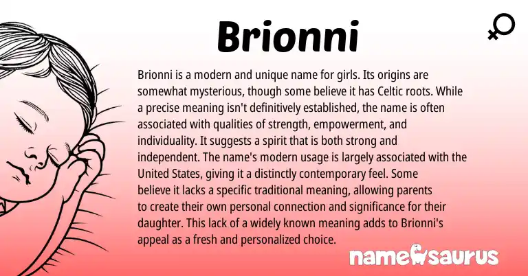 Infographic about Brionni name meaning, Brionni is a name from Celtic, American origin(s).