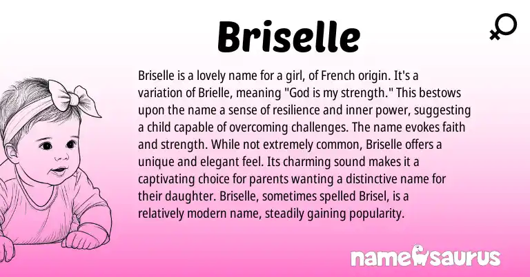 Infographic about Briselle name meaning, Briselle is a name from French origin(s).