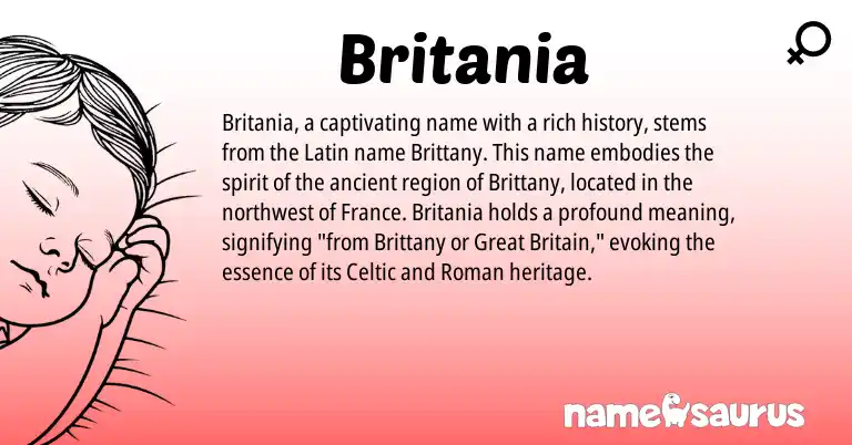 Infographic about Britania name meaning, Britania is a name from Roman, Latin, Celtic origin(s).