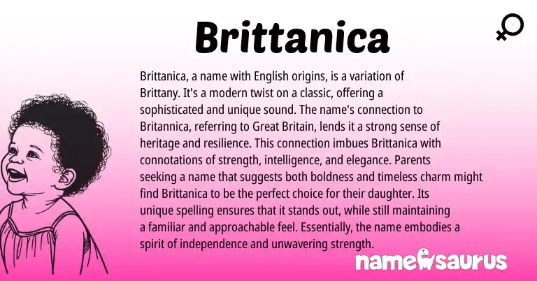 Infographic about Brittanica name meaning, Brittanica is a name from English, Roman origin(s).