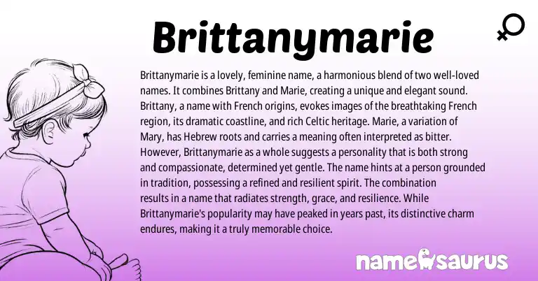 Infographic about Brittanymarie name meaning, Brittanymarie is a name from Hebrew, American origin(s).