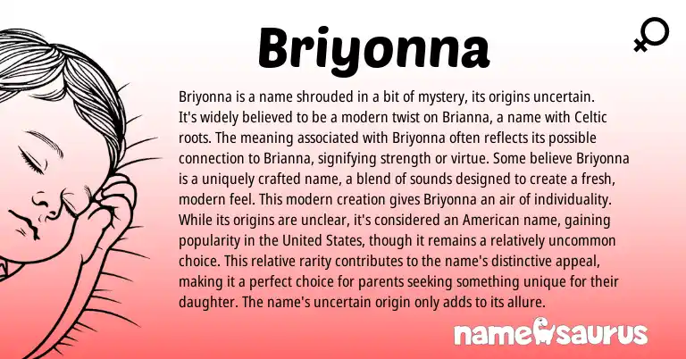 Infographic about Briyonna name meaning, Briyonna is a name from Celtic origin(s).
