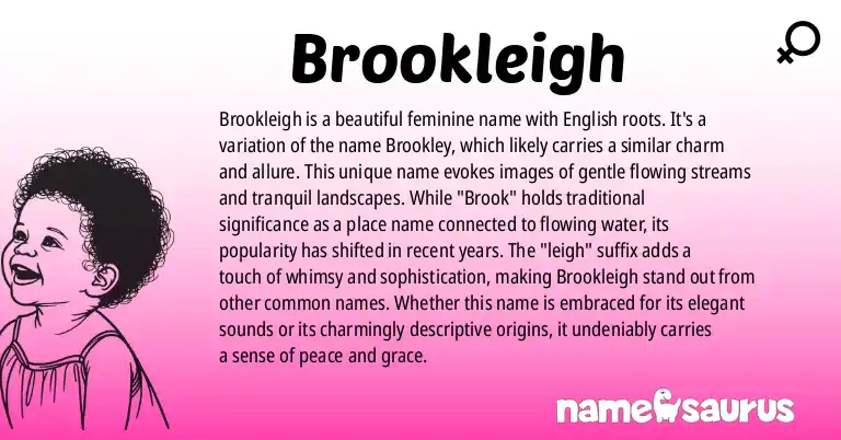 Infographic about Brookleigh name meaning, Brookleigh is a name from English origin(s).