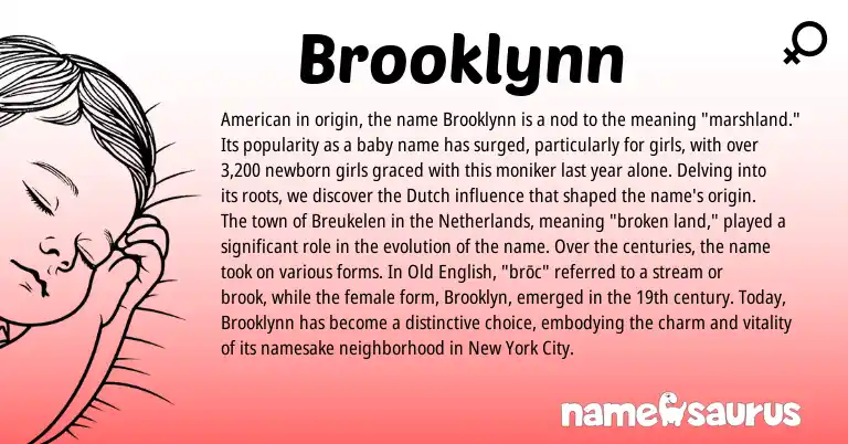 Infographic about Brooklynn name meaning, Brooklynn is a name from Netherlands, Dutch, American, Old English origin(s).