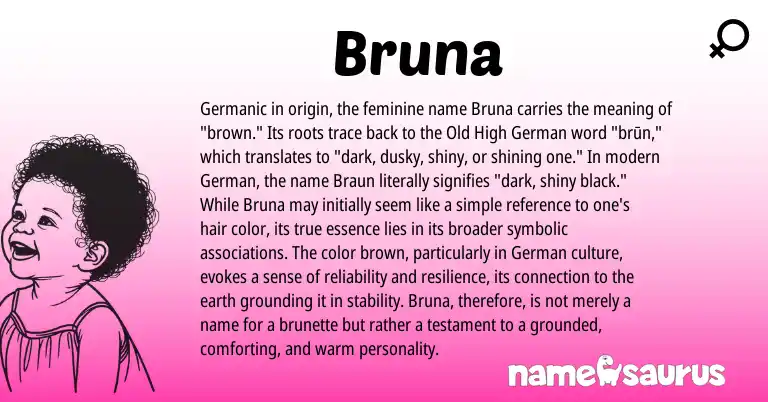 Infographic about Bruna name meaning, Bruna is a name from Old High German, German, Germanic origin(s).