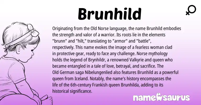 Infographic about Brunhild name meaning, Brunhild is a name from Old German, Old Norse, Frankish, Norse origin(s).