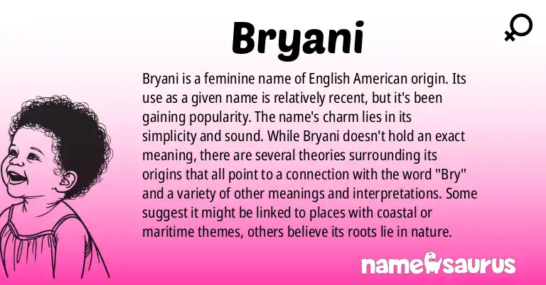 Infographic about Bryani name meaning, Bryani is a name from English (American) origin(s).