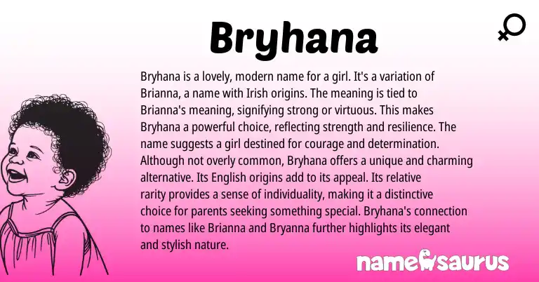 Infographic about Bryhana name meaning, Bryhana is a name from Irish origin(s).