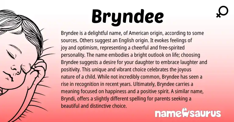 Infographic about Bryndee name meaning, Bryndee is a name from American origin(s).