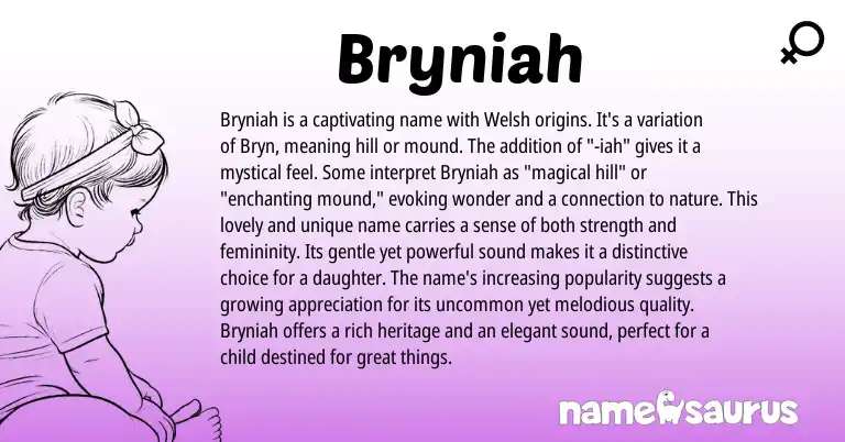 Infographic about Bryniah name meaning, Bryniah is a name from Welsh origin(s).
