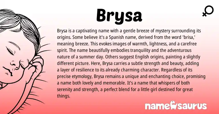 Infographic about Brysa name meaning, Brysa is a name from Spanish origin(s).