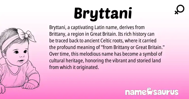 Infographic about Bryttani name meaning, Bryttani is a name from Latin, Celtic origin(s).
